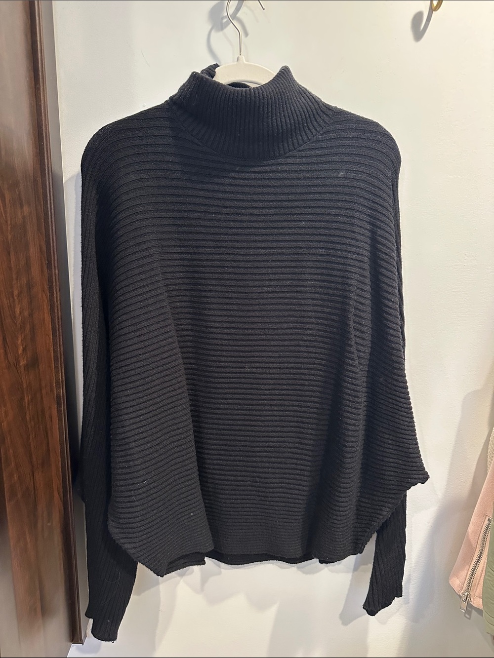 Zenana Outfitters Black Ribbed Funnel Neck Sweater